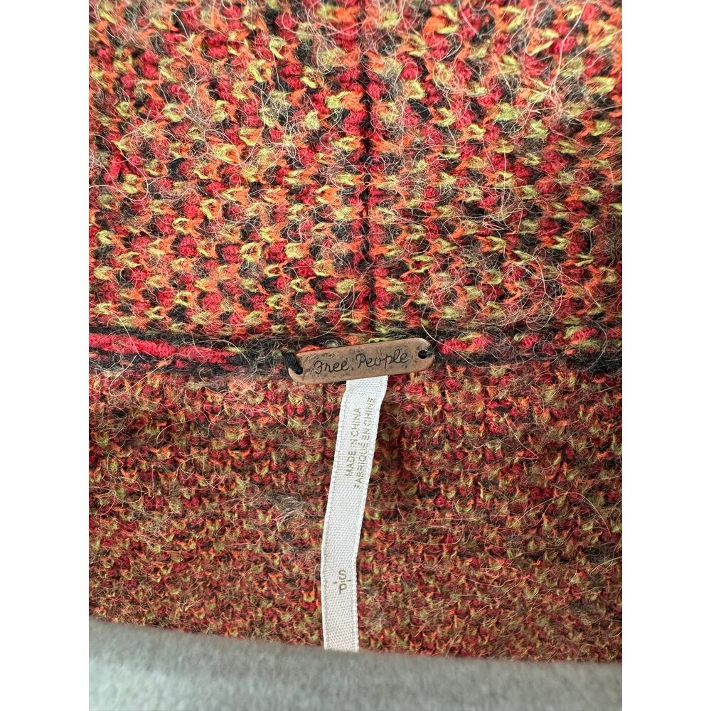 Free People Floral Knit Cardigan Sweater Womens Small Black Red Wool Blend - Picture 8 of 12